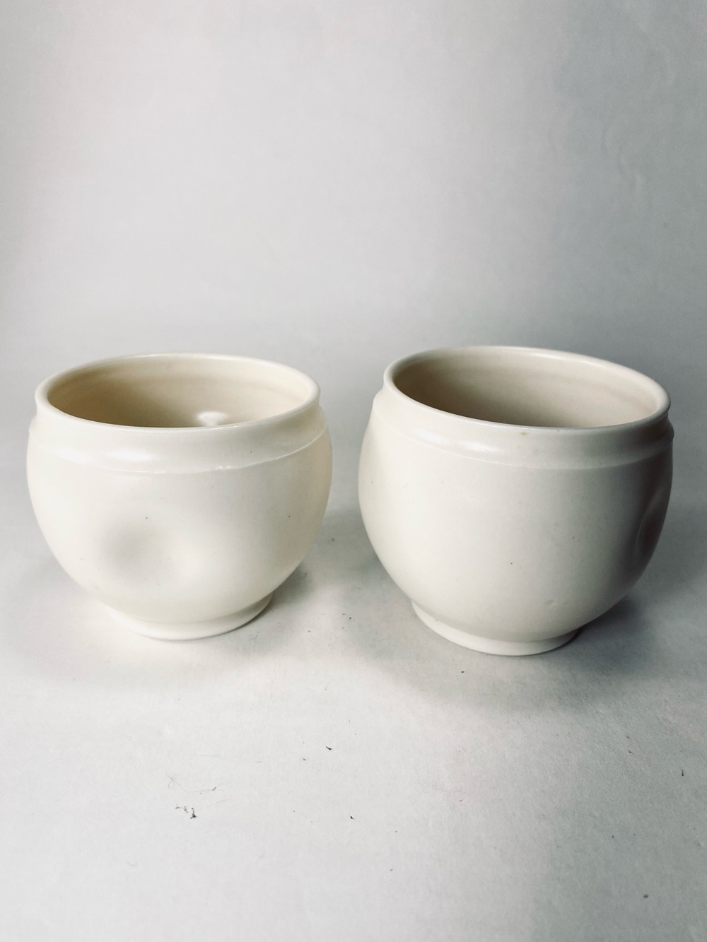 Set of 2 Handmade White Ceramic Dimple Shaped Cups Signed Amy '15